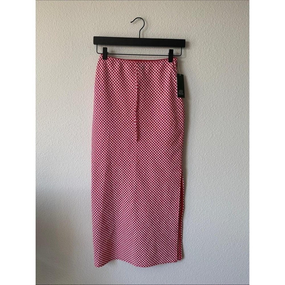 a new day Red and White Gingham Midi Skirt with Slit NWT Sz xxs